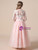 A-Line Pink Tulle White Appliques Long Sleeve Flower Girl Dress