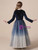 Navy Blue Tulle Velvet Sequins Long Sleeve Flower Girl Dress