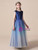 Simple Blue Tulle Velvet Sequins Long Flower Girl Dress