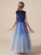 Simple Blue Tulle Velvet Sequins Long Flower Girl Dress