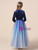 A-Line Blue Tulle Velvet Sequins Long Sleeve Flower Girl Dress