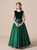 Green Satin Velvet V-neck Pleats Flower Girl Dress