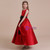 A-Line Red Satin Scoop Flower Girl Dress With Black Sash