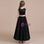 A-Line Black Satin Scoop Flower Girl Dress With Champagne Sash