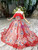 Red Ball Gown Tulle Embroidery Crystal Flower Girl Dress