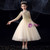 In Stock:Ship in 48 Hours Champagne Tulle Appliques Half Sleeve Flower Girl Dress