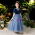 In Stock:Ship in 48 Hours Blue Tulle Velvet Short Sleeve Flower Girl Dress