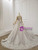 Light Gray Tulle Appliques Beading Cap Sleeve Wedding Dress Removable Train