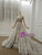 Light Gray Tulle Appliques Beading Cap Sleeve Wedding Dress Removable Train