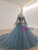 Dark Blue Ball Gown Tulle High Neck Long Sleeve Sequins Wedding Dress