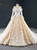 Champagne Ball Gown Tulle Off the Shoulder Appliques Long Sleeve Prom Dress