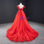 A-Line Red Tulle Appliques Cap Sleeve Prom Dress With Removable Train