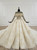 Champagne Ball Gown Tulle Lace High Neck Long Sleeve Backless Wedding Dress