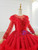 Red Ball Gown Tulle Long Sleeve Appliques Beading Floor Length Wedding Dress