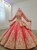 Watermelon Red Ball Gown Lace Appliques Long Sleeve Wedding Dress