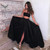 Black Satin Two-Pieces Prom Dress ,Long Party Gown with Front Slit