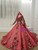 Dark Red Tulle Embroidery Appliques Long Sleeve Wedding Dress