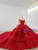 Red Ball Gown Tulle Long Sleeve Appliques Beading Wedding Dress With Train