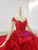 Red Ball Gown Tulle Long Sleeve Appliques Beading Wedding Dress With Train