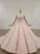 Pink Ball Gown Tulle Lace Appliques Long Sleeve Beading Wedding Dress