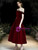 A-Line Burgundy Velvet Off the Shoulder Short Prom Dress 2020