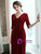 Sexy Burgundy Velvet V-neck Short Sleeve Knee Length Short Prom Dress 2020