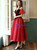 Burgundy Tulle Velvet See Through V-neck Tea Length Prom Dress 2020