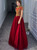 A-Line Burgundy Tulle Cap Sleeve Backless Beading Prom Dress 2020