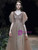 Dark Champagne Tulle V-neck Beading Sequins Prom Dress 2020