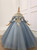 Blue Ball Gown Tulle Long Sleeve Backless High Neck Appliques Wedding Dress 2020