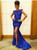 Prom Dress Jewel Neckline Royal Blue Party Dress with Slit