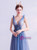 In Stock:Ship in 48 Hours Blue V-neck Pleats Beading Sequins Prom Dress