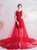 In Stock:Ship in 48 Hours Red Tulle Lace Appliques Wedding Dress