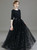 Black Lace Short Sleeve Tassels Sequins Flower Girl Dress 2020