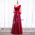 A-Line Red Tulle V-neck Long Sleeve Backless Prom Dress 2020