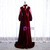 Dark Burgundy Velvet High Neck Long Sleeve Prom Dress With Bow