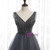 A-Line Gray Tulle V-neck Backless Beading Prom Dress 2020