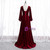 Burgundy Velvet V-neck Long Sleeve Long Prom Dress 2020