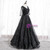 A-Line Black Tulle Sequins V-neck Short Sleeve Prom Dress 2020