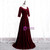 Dark Burgundy Velvet Short Sleeve Prom Dress With Pearls 2020