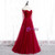 A-Line Burgundy Tulle Long Sleeve Backless Prom Dress With Beading 2020