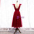 A-line Burgundy Tulle V-neck Pleats Beading Tea Length Prom Dress 2020