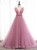 A-Line Pink Tulle Deep V-neck Backless Long Prom Dress
