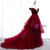 Dark Burgundy Tulle Off the Shoulder Beading Prom Dress