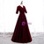 Dark Burgundy Velvet V-neck Short Sleeve Prom Dress 2020