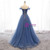 A-Line Blue Tulle Off the Shoulder Beading Prom Dress 2020