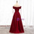 A-Line Burgundy Satin Off the Shoulder Prom Dress 2020