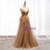 Dark Champagne Tulle Spagehtti Straps Beading Prom Dress 2020