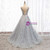 A-Line Silver Gray Tulle Sequins See Through V-neck Backless Prom Dress 2020