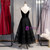 A-Line Black Tulle Spagehtti Straps Tulle Tea Length Prom Dress 2020